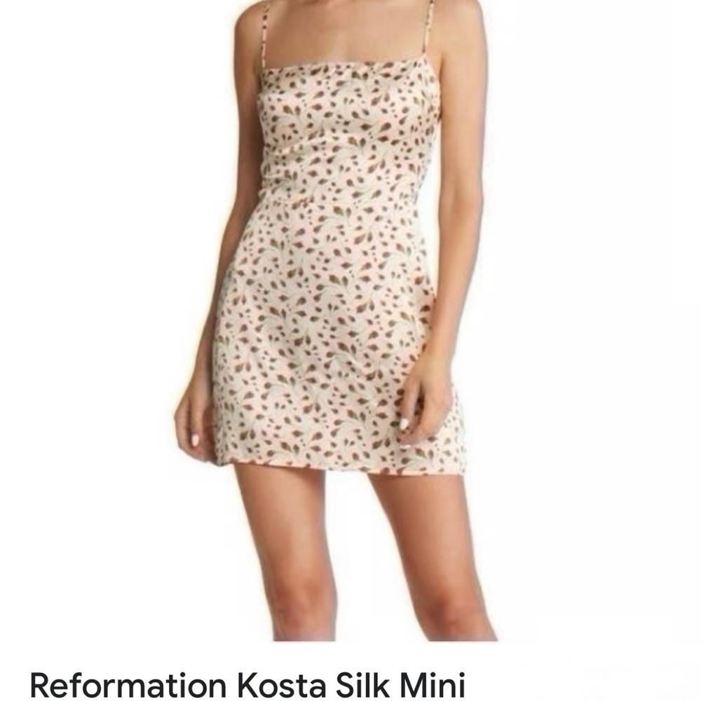 Reformation Dress Kosta Mini Silk Slip in Marion Champagne and Red size 6